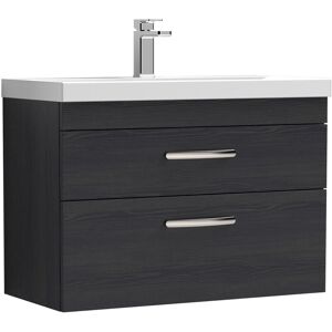Premier Nuie Athena Charcoal Black Woodgrain 800mm Wall Hung 2 Drawer Vanity Unit and Mid Edge Ceramic Basin - ATH068A