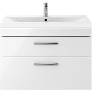 Premier Nuie Athena Gloss White 800mm Wall Hung 2 Drawer Vanity Unit and Mid Edge Ceramic Basin - ATH069A