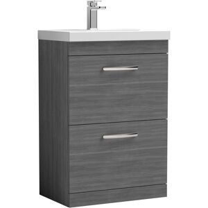 VASARI Nuie Athena Floor Standing 2-Drawer Vanity Unit with Basin-3 600mm Wide - Anthracite Woodgrain
