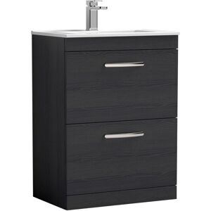 VASARI Nuie Athena Floor Standing 2-Drawer Vanity Unit with Basin-2 600mm Wide - Charcoal Black