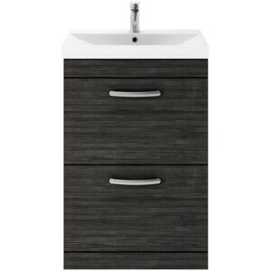 VASARI Nuie Athena Floor Standing 2-Drawer Vanity Unit with Basin-3 600mm Wide - Charcoal Black
