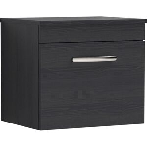 VASARI Nuie Athena Wall Hung 1-Drawer Vanity Unit and Worktop 500mm Wide - Charcoal Black