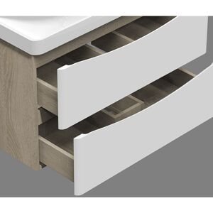 Aica Sanitaire - Floating Bathroom Wall Basin Cabinet Sink Unit - 500mm Matt White+Oak Flat Pack