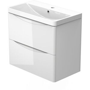 SKY Wall Mounted Bathroom Vanity Unit with Basin White 2 Soft Close Drawers Bathroom Suite with Vanity Unit - 600mm Gloss White (Type A)