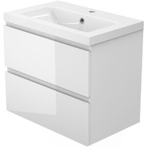 SKY Wall Mounted Bathroom Vanity Unit with Basin White 2 Soft Close Drawers Bathroom Suite with Vanity Unit - 600mm Gloss White (Type B)