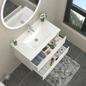 SKY Wall Mounted Bathroom Vanity Unit with Basin White 2 Soft Close Drawers Bathroom Suite with Vanity Unit - 800mm Matt White (Type B)