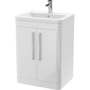 Balterley - 600mm - Floor Standing 2 Door Vanity Unit with Ceramic Basin - Gloss White