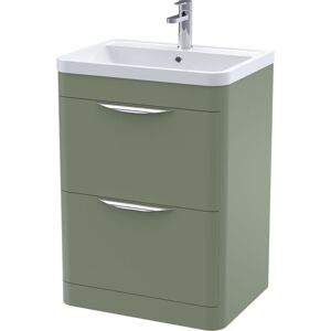 Balterley - Floor Standing 2 Drawer Vanity Unit with Ceramic Basin - 600mm - Satin Green
