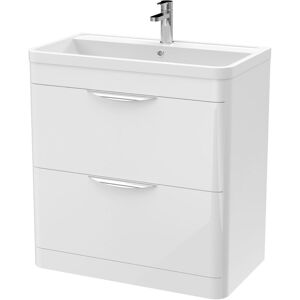 Balterley - Floor Standing 2 Drawer Vanity Unit with Ceramic Basin - 800mm - Gloss White