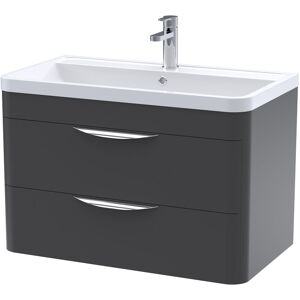 Balterley - Wall Hung 2 Drawer Vanity Unit with Ceramic Basin - 800mm - Soft Black