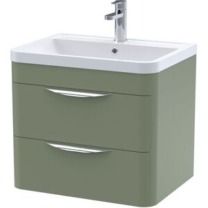 Balterley - Wall Hung 2 Drawer Vanity Unit with Ceramic Basin - 600mm - Satin Green