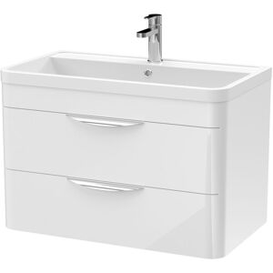 BALTERLEY Wall Hung 2 Drawer Bathroom Vanity Basin Unit, Ceramic 800mm - Gloss White
