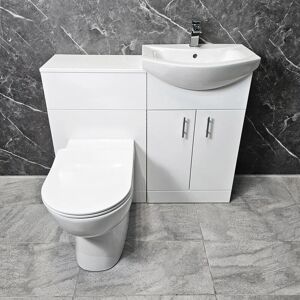 HYDROS Vanity Set 1050mm White Inc Basin With Roca Comfort Height Rimless Toilet Pan, With Tap