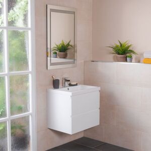 NRG - White 600mm Wall Hung 2 Drawer Vanity Basin Unit with Free Mirror