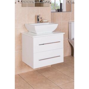 NRG White 600mm Wall Hung Vanity Sink Unit 2 Drawer Countertop Basin Bathroom Furniture