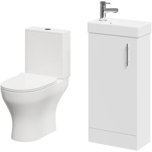 Nero Compact Gloss White 400mm 1 Door Floor Standing Cloakroom Vanity Unit and Toilet Suite including Jubilee Open Back Toilet - Wholesale Domestic