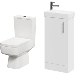 Nero Compact Gloss White 400mm 1 Door Floor Standing Cloakroom Vanity Unit and Toilet Suite including Paulo Toilet - Wholesale Domestic