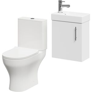 Nero Compact Gloss White 400mm 1 Door Wall Mounted Cloakroom Vanity Unit and Toilet Suite including Jubilee Open Back Toilet - Wholesale Domestic