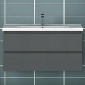 Acezanble - 1000mm Bathroom Vanity Unit With Wash Basin Resin Sink, 2 Drawers, High Gloss Grey, Cloakroom Storage Furniture Under Basin Cabinet, Wall Acezanble - 1000mm Bathroom Vanity Unit With Wash Basin Resin Sink, 2 Drawers, High Gloss Grey, Cloakroom Storage Furniture Under Basin Cabinet, Wall