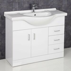 Essence - Gloss White Bathroom Vanity Unit and Basin Sink 1050mm with Essentials Tap & Waste Essence - Gloss White Bathroom Vanity Unit and Basin Sink 1050mm with Essentials Tap & Waste
