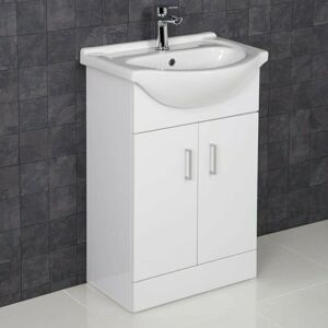 Essence - Gloss White Bathroom Vanity Unit and Basin Sink 550mm with Essentials Tap & Waste Essence - Gloss White Bathroom Vanity Unit and Basin Sink 550mm with Essentials Tap & Waste