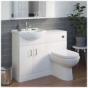 AQUARI White Bathroom Vanity Unit & Single Tap hole Basin Sink Storage Floorstanding 1050mm Toilet Combination Unit AQUARI White Bathroom Vanity Unit & Single Tap hole Basin Sink Storage Floorstanding 1050mm Toilet Combination Unit