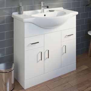 AQUARI White Bathroom Vanity Unit & Single Tap hole Basin Sink Storage Floorstanding 850mm AQUARI White Bathroom Vanity Unit & Single Tap hole Basin Sink Storage Floorstanding 850mm