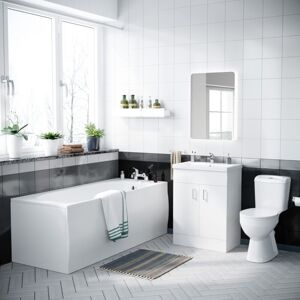 Nes Home - 1700mm Bath, wc Toilet, 600 mm White Vanity Basin Cabinet & Front End Panel Nes Home - 1700mm Bath, wc Toilet, 600 mm White Vanity Basin Cabinet & Front End Panel