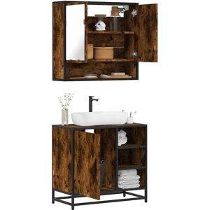 2 Piece Bathroom Furniture Set Smoked Oak Engineered Wood vidaXL 2 Piece Bathroom Furniture Set Smoked Oak Engineered Wood vidaXL