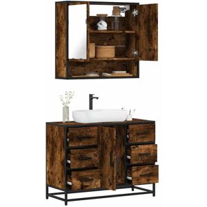 2 Piece Bathroom Furniture Set Smoked Oak Engineered Wood vidaXL 2 Piece Bathroom Furniture Set Smoked Oak Engineered Wood vidaXL