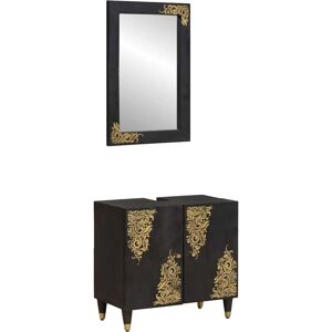 Bathroom Cabinet Set Wall-mounted 2 pcs Black Solid Mango Wood vidaXL Bathroom Cabinet Set Wall-mounted 2 pcs Black Solid Mango Wood vidaXL