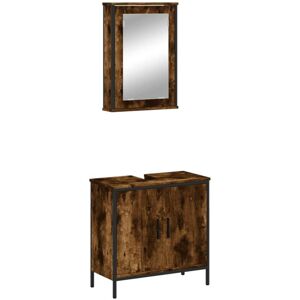 vidaXL Smoked Oak Bathroom Furniture Set - 2 Piece Storage Sink Cabinet vidaXL Smoked Oak Bathroom Furniture Set - 2 Piece Storage Sink Cabinet