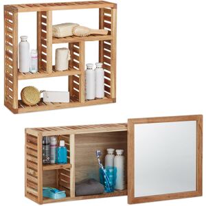 RELAXDAYS 2-piece walnut bathroom shelf set, wall shelf with 5 shelves, cabinet with mirror, wooden, natural, oiled wood RELAXDAYS 2-piece walnut bathroom shelf set, wall shelf with 5 shelves, cabinet with mirror, wooden, natural, oiled wood
