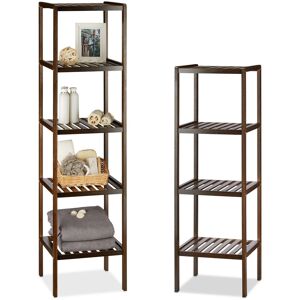 RELAXDAYS 2 x bamboo storage shelves with 4 and 5 tiers, tall shelving unit, wooden rack for kitchen and hallway, dark brown RELAXDAYS 2 x bamboo storage shelves with 4 and 5 tiers, tall shelving unit, wooden rack for kitchen and hallway, dark brown
