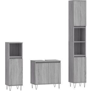 Vidaxl - 3 Piece Bathroom Cabinet Set Grey Sonoma Engineered Wood Vidaxl - 3 Piece Bathroom Cabinet Set Grey Sonoma Engineered Wood