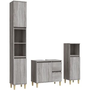 Vidaxl - 3 Piece Bathroom Cabinet Set Grey Sonoma Engineered Wood Vidaxl - 3 Piece Bathroom Cabinet Set Grey Sonoma Engineered Wood