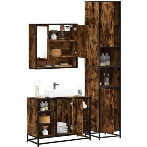 3 Piece Bathroom Furniture Set Smoked Oak Engineered Wood vidaXL 3 Piece Bathroom Furniture Set Smoked Oak Engineered Wood vidaXL