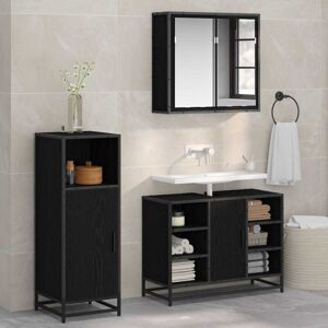 Bathroom Furniture Set 3 pcs Black Oak Engineered Wood vidaXL Bathroom Furniture Set 3 pcs Black Oak Engineered Wood vidaXL