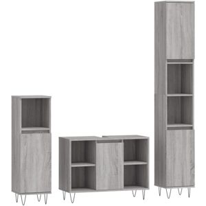 Vidaxl - 3 Piece Bathroom Furniture Set Grey Sonoma Engineered Wood Vidaxl - 3 Piece Bathroom Furniture Set Grey Sonoma Engineered Wood