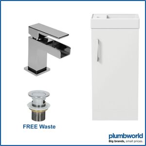 AQUARI 400mm White Gloss Bathroom Vanity Unit with Basin Sink Storage with Dakota Waterfall Mixer Tap & Waste AQUARI 400mm White Gloss Bathroom Vanity Unit with Basin Sink Storage with Dakota Waterfall Mixer Tap & Waste