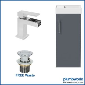 AQUARI 400mm Grey Gloss Bathroom Vanity Unit with Basin Sink Storage with Dakota Waterfall Mixer Tap & Waste AQUARI 400mm Grey Gloss Bathroom Vanity Unit with Basin Sink Storage with Dakota Waterfall Mixer Tap & Waste