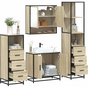 4 Piece Bathroom Furniture Set Sonoma Oak Engineered Wood vidaXL 4 Piece Bathroom Furniture Set Sonoma Oak Engineered Wood vidaXL