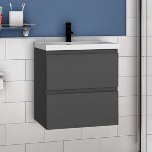 Acezanble - 500mm Bathroom Vanity Unit With Wash Basin Resin Sink, 2 Drawers, High Gloss Grey, Cloakroom Storage Furniture Under Basin Cabinet, Wall Acezanble - 500mm Bathroom Vanity Unit With Wash Basin Resin Sink, 2 Drawers, High Gloss Grey, Cloakroom Storage Furniture Under Basin Cabinet, Wall