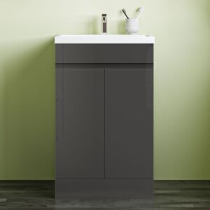 Biubiubath - 500mm Vanity Unit with Basin Floor Standing High Gloss Anthracite Storage Cabinet 2 Doors Biubiubath - 500mm Vanity Unit with Basin Floor Standing High Gloss Anthracite Storage Cabinet 2 Doors