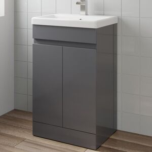 AQUARI Grey Gloss Bathroom Furniture Vanity Unit with Basin Sink Cabinet Storage 500mm Drawer AQUARI Grey Gloss Bathroom Furniture Vanity Unit with Basin Sink Cabinet Storage 500mm Drawer