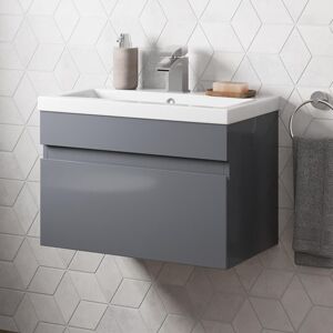 ARTIS Grey Gloss Bathroom Furniture Vanity Unit with Basin Sink Cabinet Storage 600mm Drawer Wall Hung ARTIS Grey Gloss Bathroom Furniture Vanity Unit with Basin Sink Cabinet Storage 600mm Drawer Wall Hung