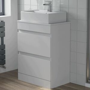 Artis - Countertop Vanity Unit & Basin Floor Standing Bathroom Furniture Drawer White Gloss 600mm with 505mm Rectangular Basin Artis - Countertop Vanity Unit & Basin Floor Standing Bathroom Furniture Drawer White Gloss 600mm with 505mm Rectangular Basin