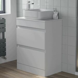 Artis - Countertop Vanity Unit & Basin Floor Standing Bathroom Furniture Drawer White Gloss 600mm with 365mm Square Basin Artis - Countertop Vanity Unit & Basin Floor Standing Bathroom Furniture Drawer White Gloss 600mm with 365mm Square Basin