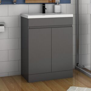 Acezanble - 600mm Bathroom Vanity Unit With Wash Basin Ceramic Sink, 2 Double Door, High Gloss Grey, Cloakroom Storage Furniture Under Basin Cabinet, Acezanble - 600mm Bathroom Vanity Unit With Wash Basin Ceramic Sink, 2 Double Door, High Gloss Grey, Cloakroom Storage Furniture Under Basin Cabinet,