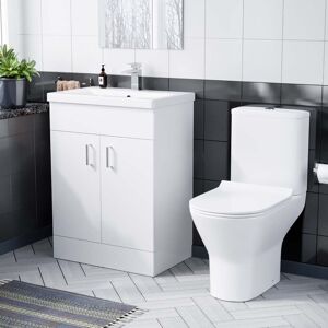 NES HOME 600mm Floorstanding White Basin Vanity & Rimless Close Coupled Toilet Flat Pack NES HOME 600mm Floorstanding White Basin Vanity & Rimless Close Coupled Toilet Flat Pack